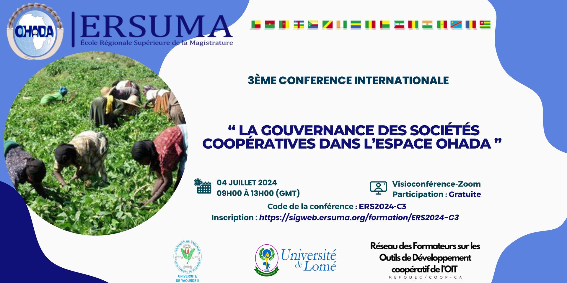 COMMUNIQUÉ ERSUMA : 3ème Conférence internationale sur le thème « La gouvernance des sociétés coopératives dans l’espace OHADA ».
